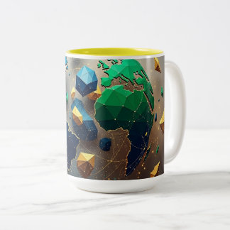 Geometric Earth Art, Abstract Global Network Mug Två-Tonad Mugg