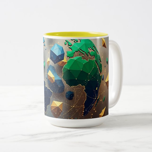 Geometric Earth Art, Abstract Global Network Mug Två-Tonad Mugg (Framsida höger)