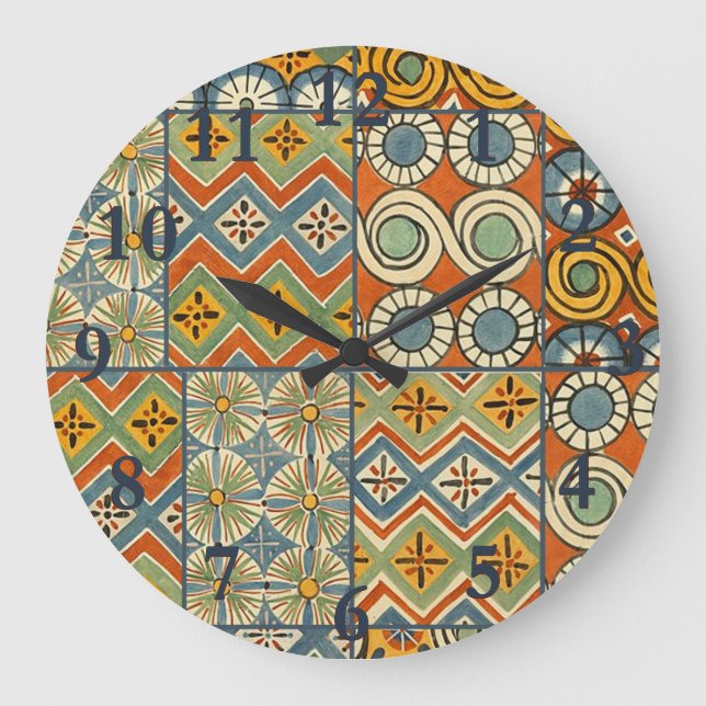 Geometric Egyptian Mönster Tiles Stor Klocka (Framsida)
