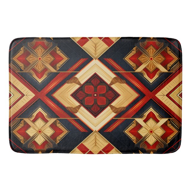 Geometric Elegance Seamless Mönster Red Guld Black Badrumsmatta (Framsidan)