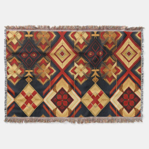 Geometric Elegance Seamless Mönster Red Guld Black Filt