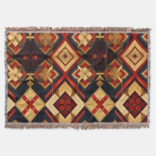 Geometric Elegance Seamless Mönster Red Guld Black Filt (Framsidan)