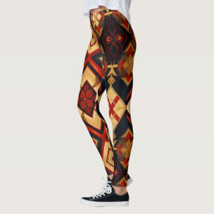 Geometric Elegance Seamless Mönster Red Guld Black Leggings