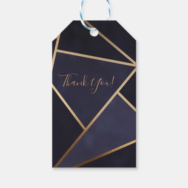 Geometric Elegant Classy för marinblått Guld-trian Presentetikett (Framsidan)