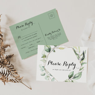 Geometric Elegant Guld Greenery Menu Choice OSA Vykort