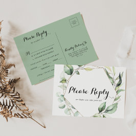 Geometric Elegant Guld Greenery Menu Choice OSA Vykort