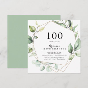 Geometric Elegant Guld Grönt 100:e Födelsedagsfest Inbjudningar