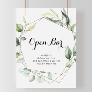 Geometric Elegant Guld Grönt Bröllop Open Pub-teck Poster