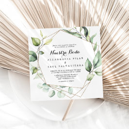 Geometric Elegant Guld Grönt Nuestra Boda Bröllop Inbjudningar