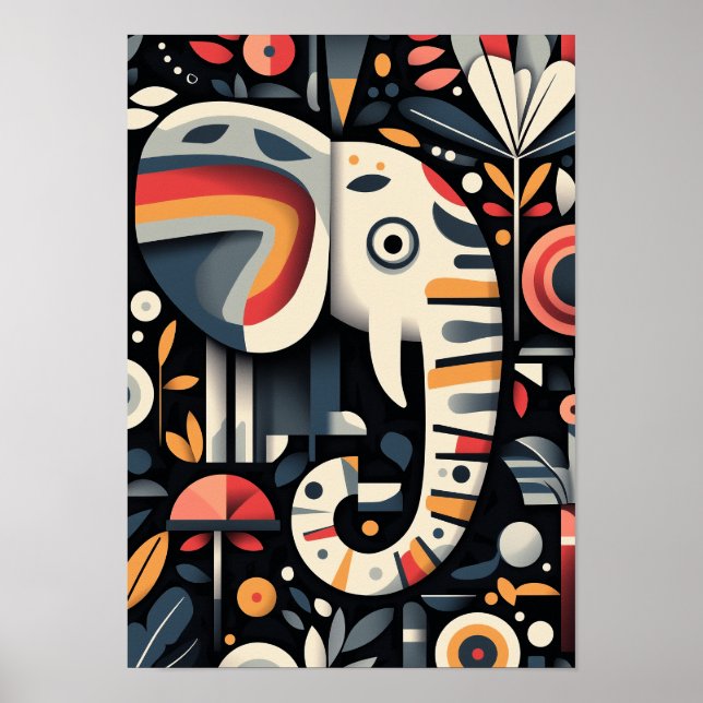 Geometric Elephant Porträtt Poster (Framsidan)