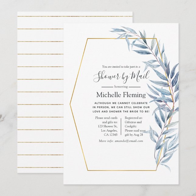 Geometric Eucalyptus Baby eller Möhippa by Mail Inbjudningar (Fram/baksida)