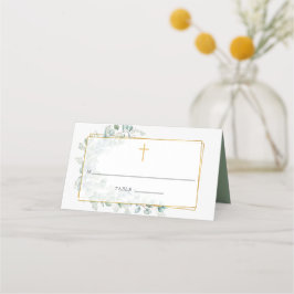 Geometric Eucalyptus Baptism eller Christening Placeringskort