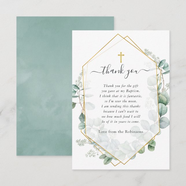 Geometric Eucalyptus Baptism Tack Kort (Fram/baksida)