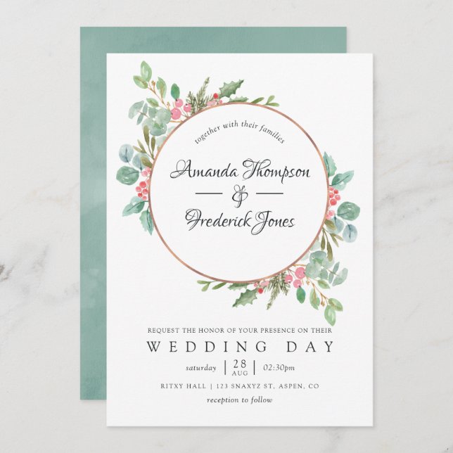 Geometric Eucalyptus Bröllop Inbjudningar (Fram/baksida)
