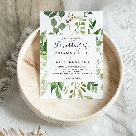 Geometric Eucalyptus Brown Blommigt Bröllop i Inbjudningar