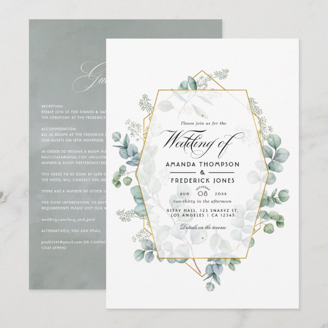 Geometric Eucalyptus Garden Wedding Inbjudningar (Fram/baksida)