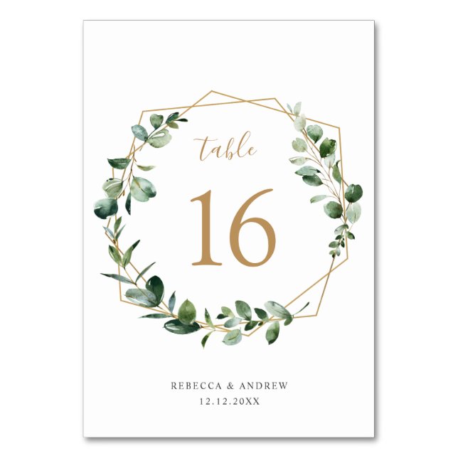 Geometric Eucalyptus Greenery Bordsnummer Card (Framsidan)