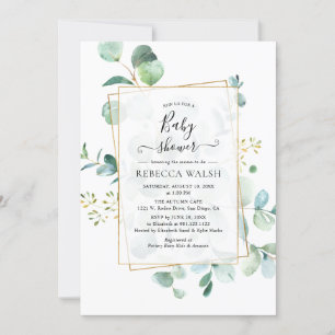 Geometric Eucalyptus Greenery Neutralt Baby Shower Inbjudningar