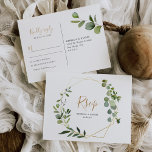Geometric Eucalyptus Greenery Osa Vykort<br><div class="desc">Det här anpassadet OSA kort är designat att samordna med vår samling av blandat grönt bröllop och har en guld-geometrisk ram som är försedd med vattenfärgsgrönt löv med guld och grått-text. Om du vill göra avancerade ändringar går du till alternativet "Klicka för att anpassa ytterligare" under Anpassa den här mallen....</div>