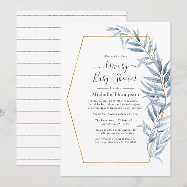 Geometric Eucalyptus Löv drive by Shower Inbjudningar (Fram/baksida)