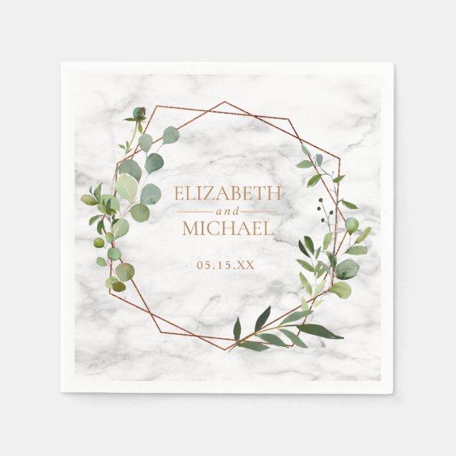 Geometric Eucalyptus Marble Bröllop Napkin Pappersservett (Framsidan)