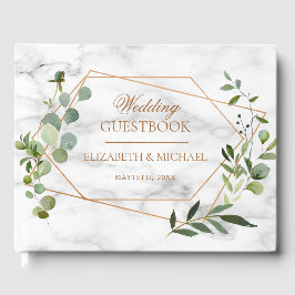 Geometric Eucalyptus Marble Elegant bröllop Gästböcker