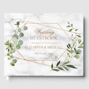 Geometric Eucalyptus Marble Elegant bröllop Gästböcker