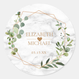 Geometric Eucalyptus Marble Elegant bröllop Runt Klistermärke