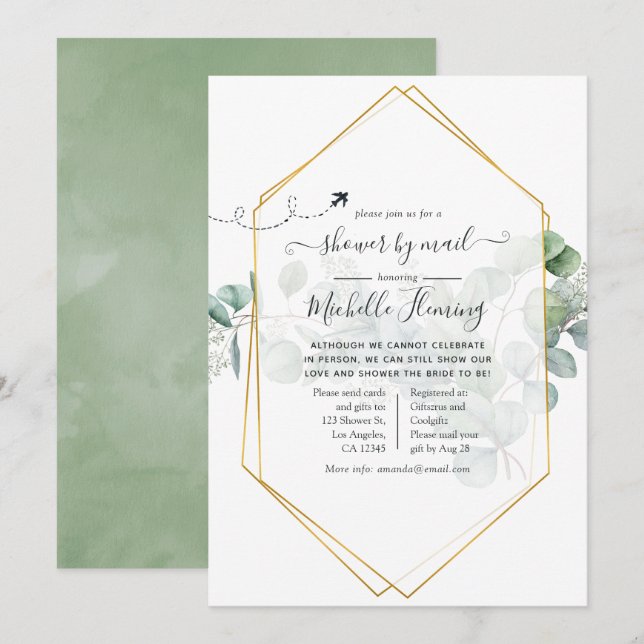 Geometric Eucalyptus Möhippa by Mail Inbjudningar (Fram/baksida)