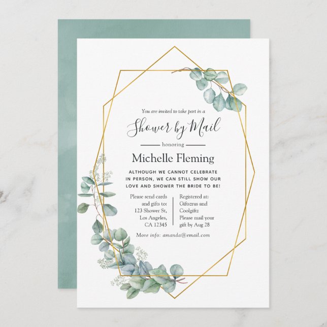 Geometric Eucalyptus Möhippa eller Baby Shower by  Inbjudningar (Fram/baksida)