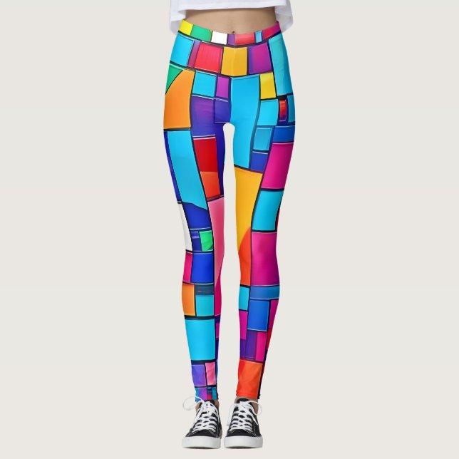 Geometric Färg Art Leggings (Framsida)