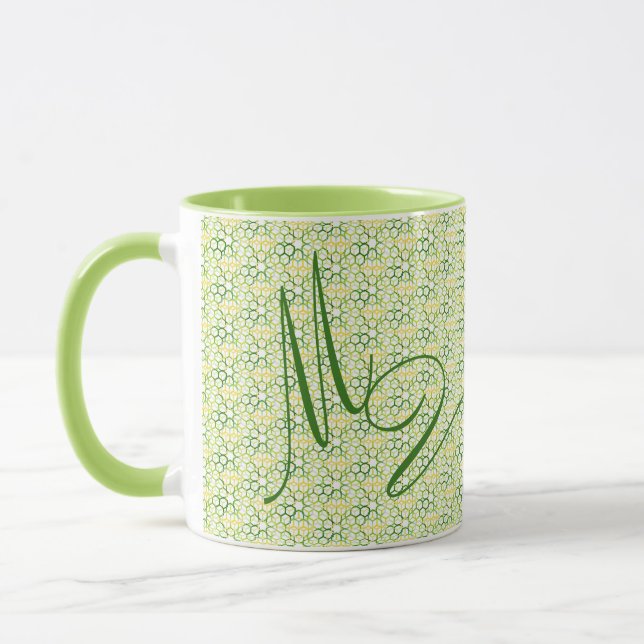 Geometric Färg Lime Green Monogram Mugg (Vänster)