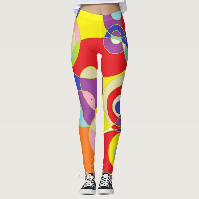 Geometric färg mönster art leggings (Framsida)