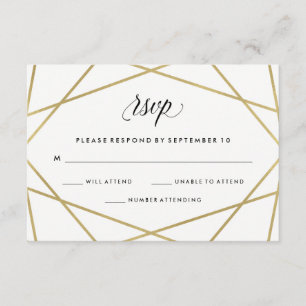 Geometric Faux Guld och Black Text Bröllop OSA Kort