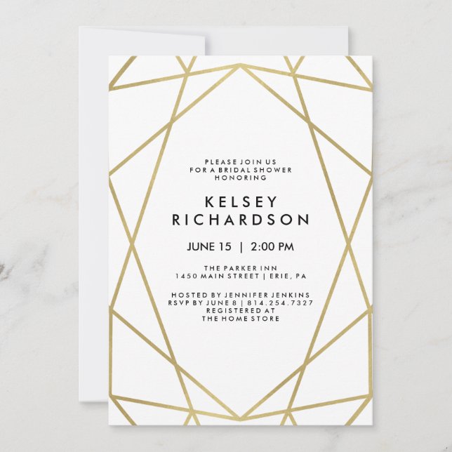 Geometric Faux Guld Titta på vit Möhippa Inbjudningar (Framsida)