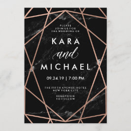 Geometric Faux Ro Guld på Black Marble Bröllop Inbjudningar