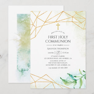 Geometric First Heliga Communion för vattenfärg Inbjudningar