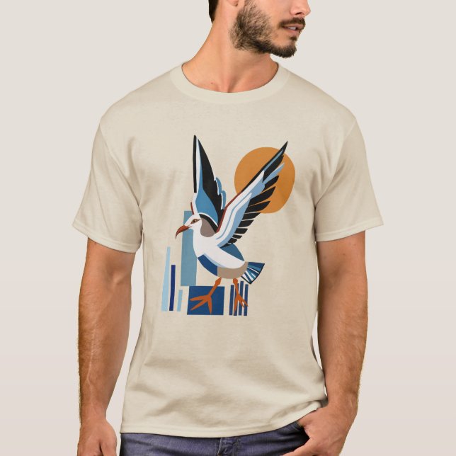 Geometric Fiskmås Ocean Bird T Shirt (Framsida)