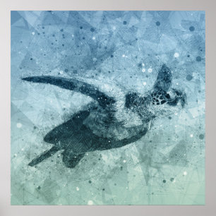 Geometric Flies Grönt Sea Turtle POSTER