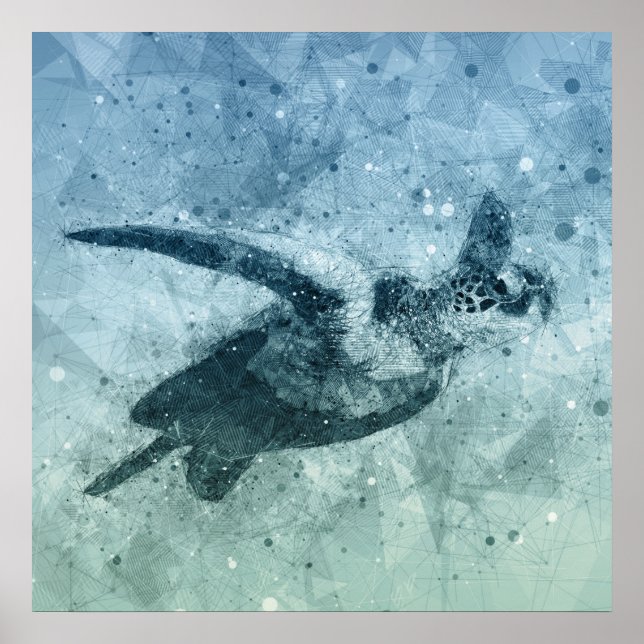Geometric Flies Grönt Sea Turtle | POSTER (Framsidan)
