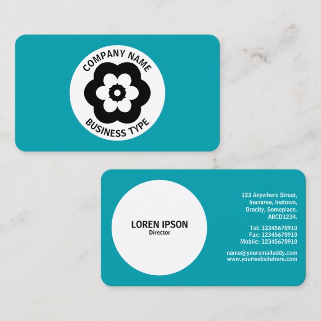 Geometric Flower - Blue #009FAE Visitkort (Fram/baksida)