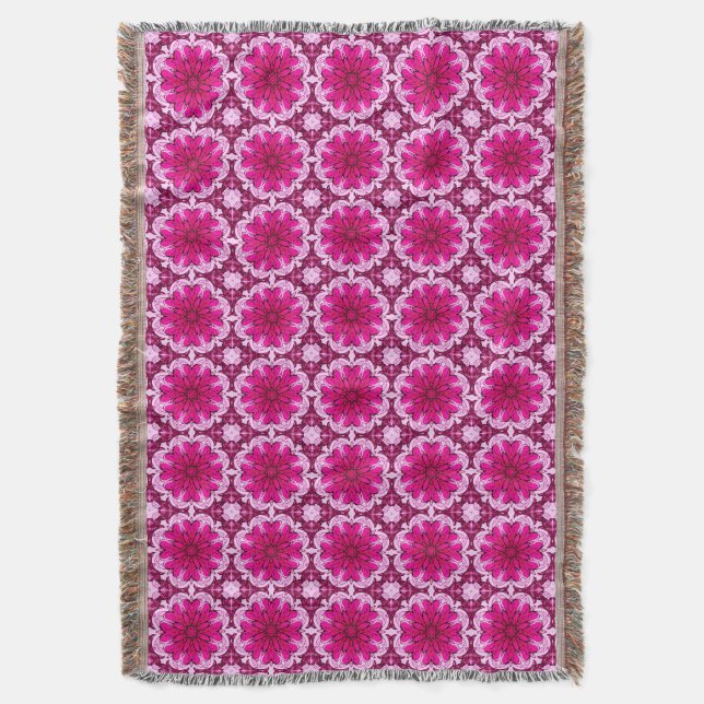 Geometric Flower Mönster i Burgundy & Magenta Filt (Framsidan Vertikal)