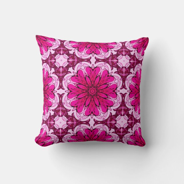 Geometric Flower Mönster i Burgundy & Magenta Kudde (Framsida)