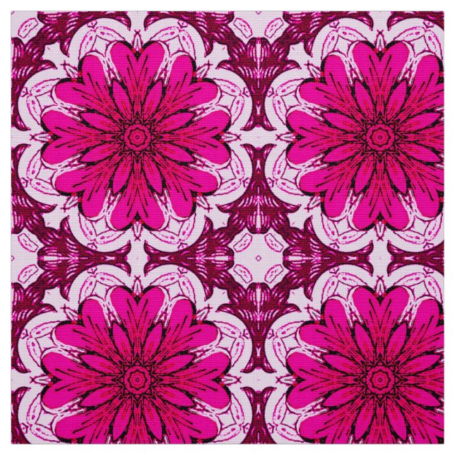 Geometric Flower Mönster i Burgundy & Magenta Tyg (Provkarta)