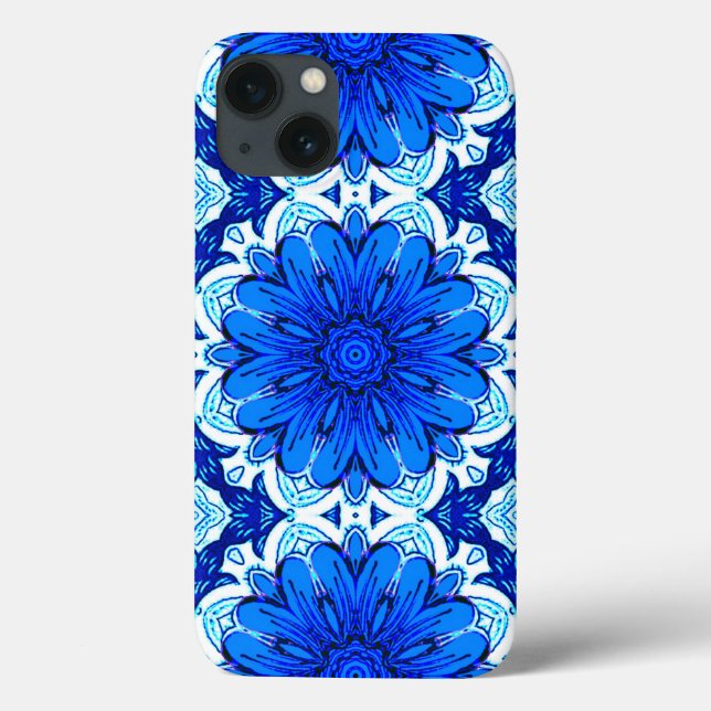 Geometric Flower Mönster i Cobalt Blue och Navy (Baksida)