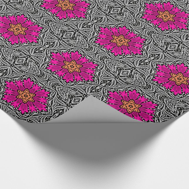 Geometric Flowers - Fuchsia Rosa och Grått Presentpapper (Hörn)