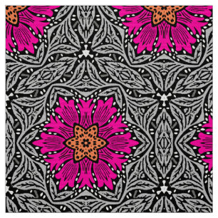Geometric Flowers - Fuchsia Rosa och Grått Tyg