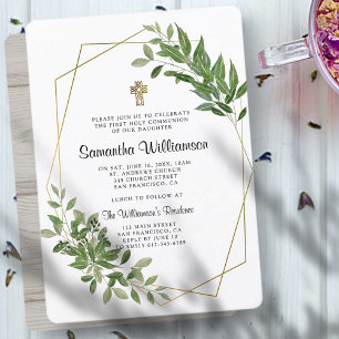 Geometric Foliage Kor First Communion-inbjudan Inbjudningar