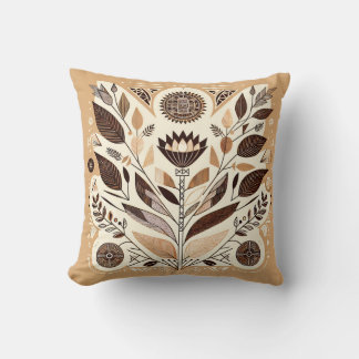 Geometric Folk Art Dekorativ kudde | Beige & Brown