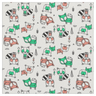 Geometric Forest Animals Mönster Tyg